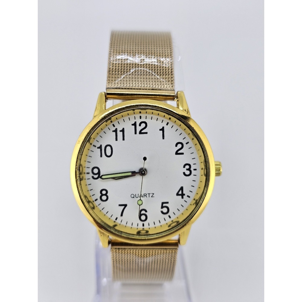 Women's Analog Watch 36MM White Dial Gold Mesh Bands NEW Battery